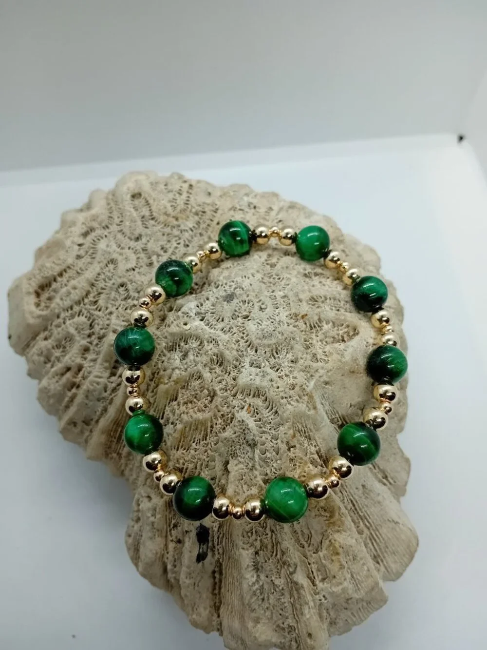 Green Tiger’s Eye Stretch Bracelet 14K Gold Filled | Elite Wealth Growth Focus